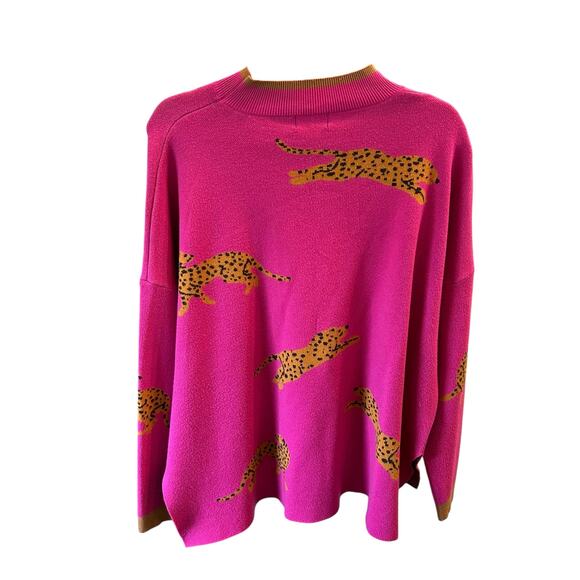Fate Hot Pink Leaping Cheetah Print Long Sleeve Pullover Sweater Womens Small - Picture 6 of 6